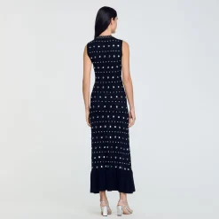 Robes*SANDRO Robe Longue En Maille Ornée De Studs Noir