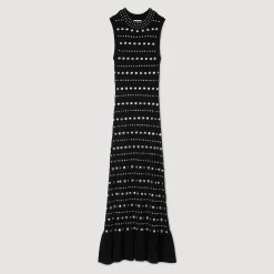 Robes*SANDRO Robe Longue En Maille Ornée De Studs Noir