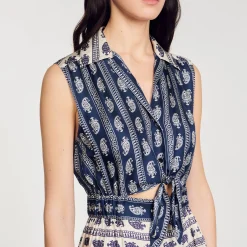 Robes*SANDRO Robe Longue Imprimé Paisley Marine / Beige