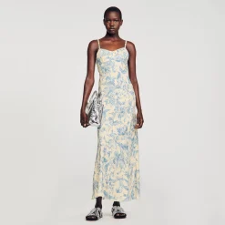 Robes*SANDRO Robe Longue Imprimée Ecru / Bleu