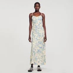 Robes*SANDRO Robe Longue Imprimée Ecru / Bleu