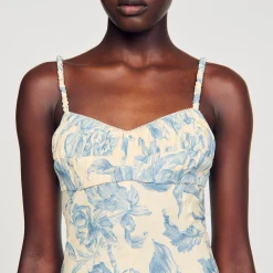Robes*SANDRO Robe Longue Imprimée Ecru / Bleu