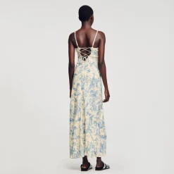 Robes*SANDRO Robe Longue Imprimée Ecru / Bleu