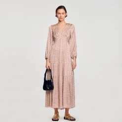 Robes*SANDRO Robe Longue Imprimée Ecru / Rose