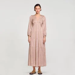 Robes*SANDRO Robe Longue Imprimée Ecru / Rose