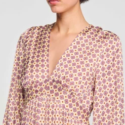 Robes*SANDRO Robe Longue Imprimée Ecru / Rose