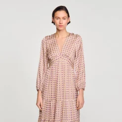 Robes*SANDRO Robe Longue Imprimée Ecru / Rose