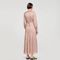 Robes*SANDRO Robe Longue Imprimée Ecru / Rose
