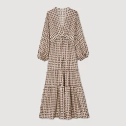 Robes*SANDRO Robe Longue Imprimée Ecru / Rose