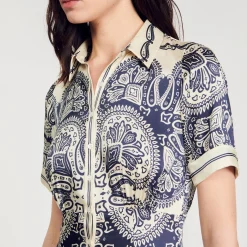 Robes*SANDRO Robe Longue Imprimée Beige / Marine