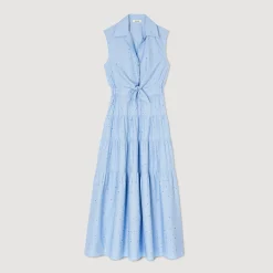 Robes*SANDRO Robe Longue Nouée Ornée De Strass Bleu Ciel
