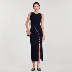Robes*SANDRO Robe Longue Ornée De Bijoux Strassés Noir