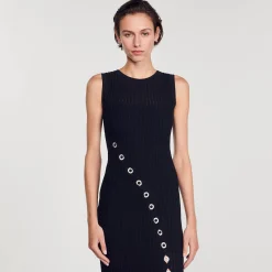 Robes*SANDRO Robe Longue Ornée De Bijoux Strassés Noir