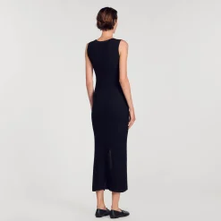 Robes*SANDRO Robe Longue Ornée De Bijoux Strassés Noir