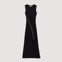 Robes*SANDRO Robe Longue Ornée De Bijoux Strassés Noir