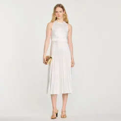 Robes*SANDRO Robe Longue Plissée Ecru