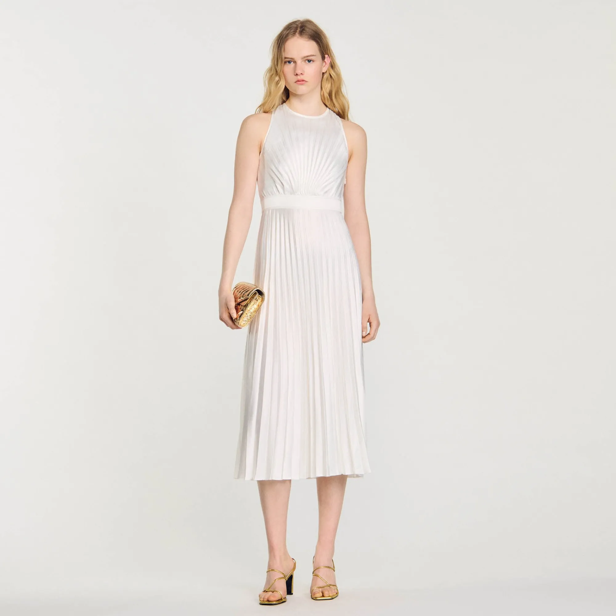 Robes*SANDRO Robe Longue Plissée Ecru