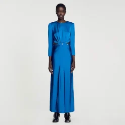 Robes*SANDRO Robe Longue Satinée Bleu electrique
