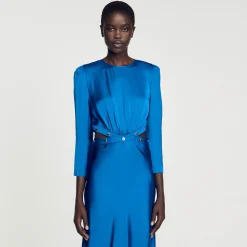 Robes*SANDRO Robe Longue Satinée Bleu electrique