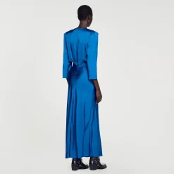Robes*SANDRO Robe Longue Satinée Bleu electrique