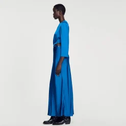 Robes*SANDRO Robe Longue Satinée Bleu electrique