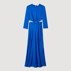 Robes*SANDRO Robe Longue Satinée Bleu electrique