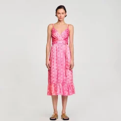 Ensembles|Robes*SANDRO Robe Midi à Ceinture Nouée Rose / Rouge