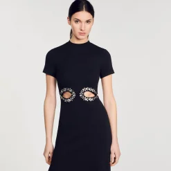 Robes*SANDRO Robe Midi à Découpes Strassées Noir