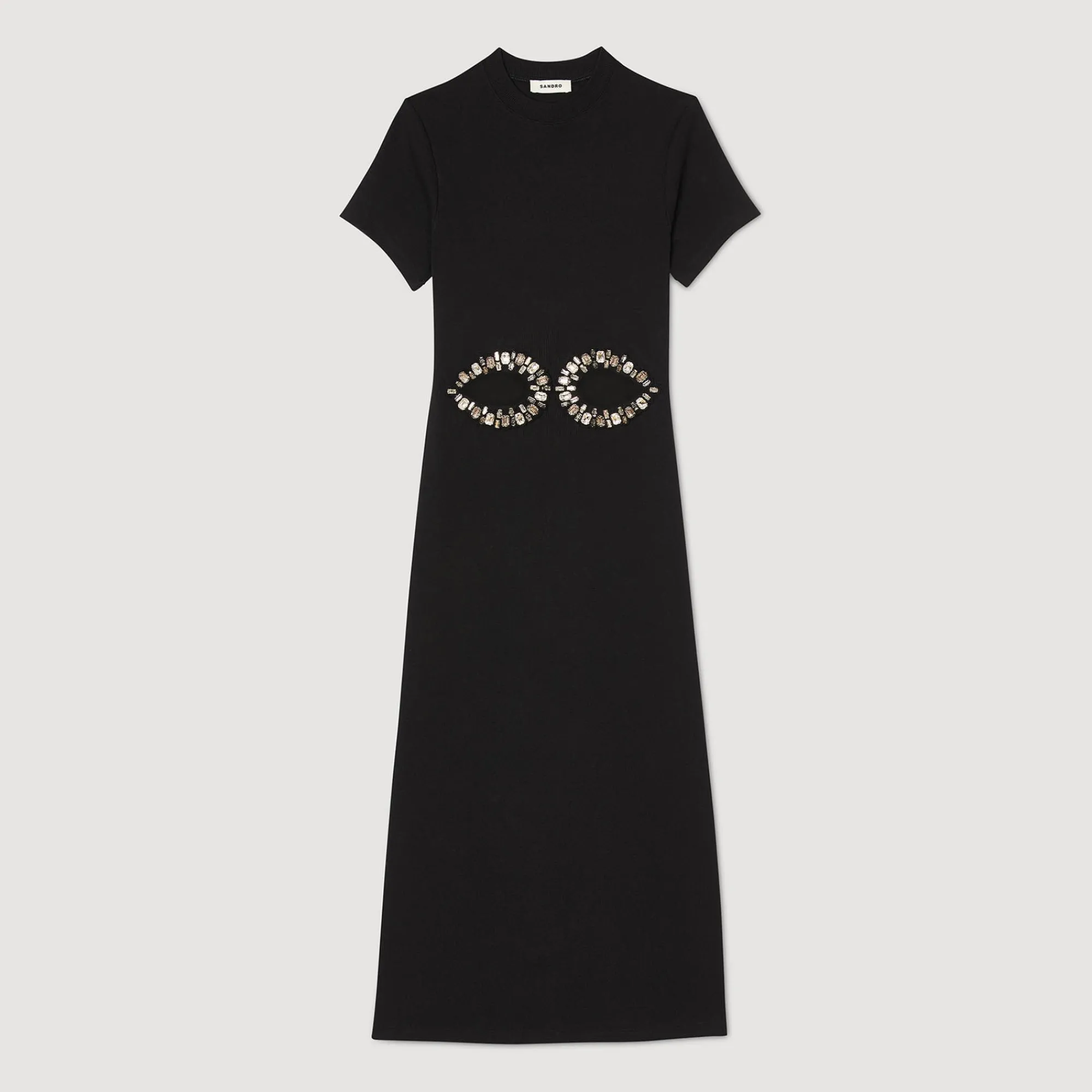 Robes*SANDRO Robe Midi à Découpes Strassées Noir