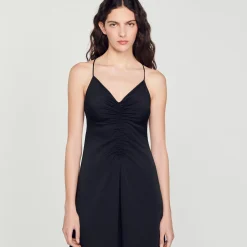 Robes*SANDRO Robe Midi à Fines Bretelles Noir