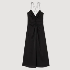 Robes*SANDRO Robe Midi à Fines Bretelles Noir