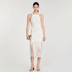 Robes*SANDRO Robe Midi à Franges blanc