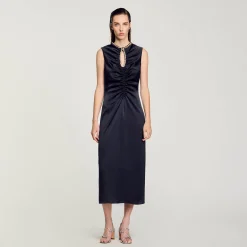 Robes*SANDRO Robe Midi à Strass Marine