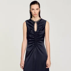Robes*SANDRO Robe Midi à Strass Marine