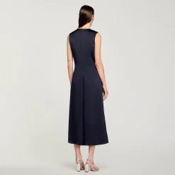 Robes*SANDRO Robe Midi à Strass Marine