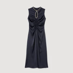Robes*SANDRO Robe Midi à Strass Marine
