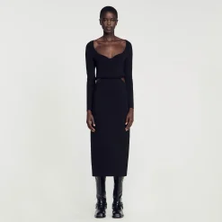 Robes*SANDRO Robe Midi Ajourée Noir