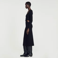 Robes*SANDRO Robe Midi Ajourée Noir