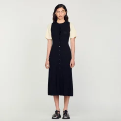 Robes*SANDRO Robe Midi Côtelée Noir