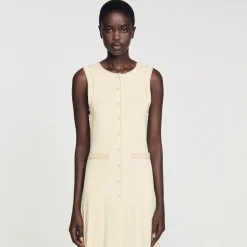 Robes*SANDRO Robe Midi En Maille Beige