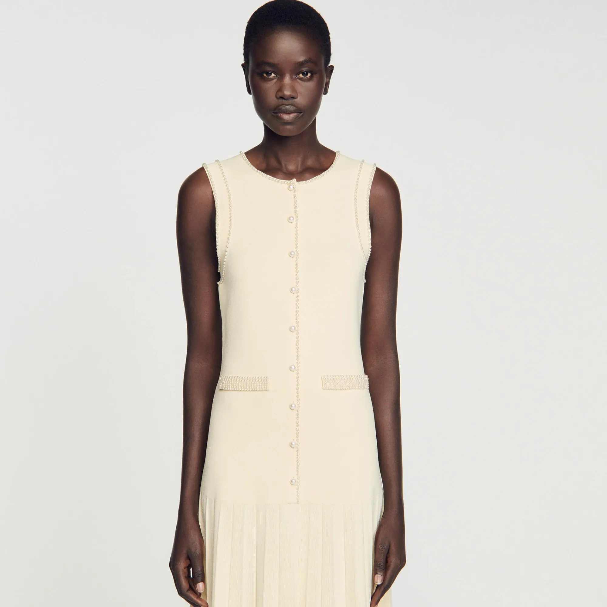 Robes*SANDRO Robe Midi En Maille Beige