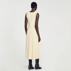 Robes*SANDRO Robe Midi En Maille Beige