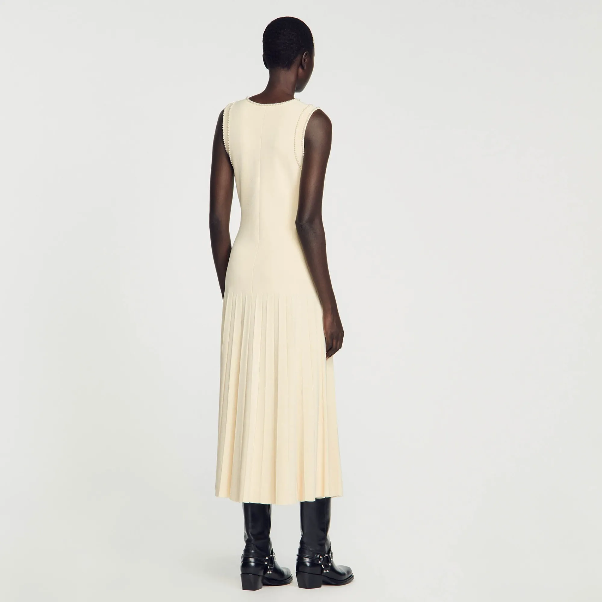 Robes*SANDRO Robe Midi En Maille Beige