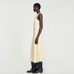 Robes*SANDRO Robe Midi En Maille Beige
