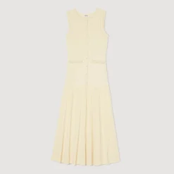 Robes*SANDRO Robe Midi En Maille Beige