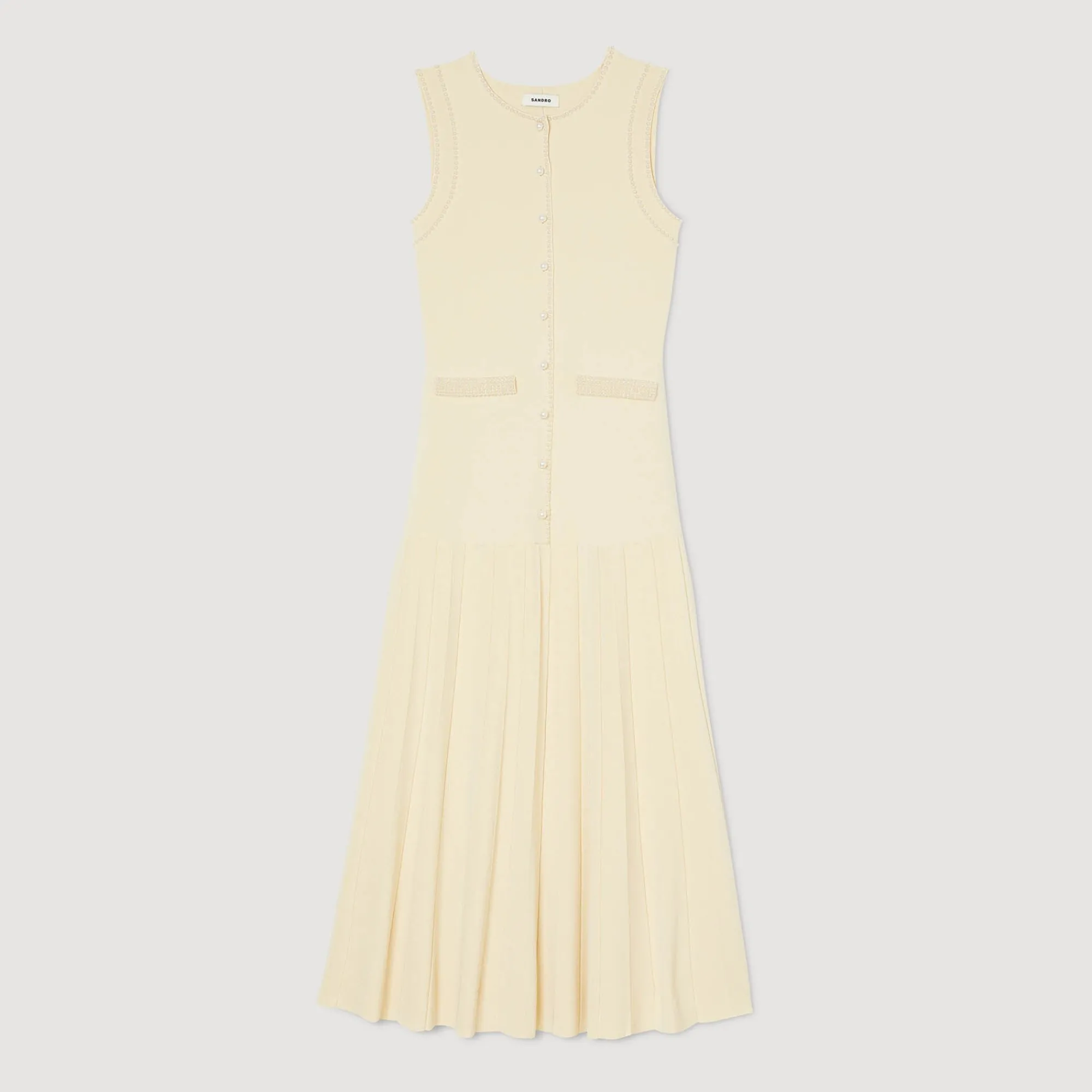 Robes*SANDRO Robe Midi En Maille Beige