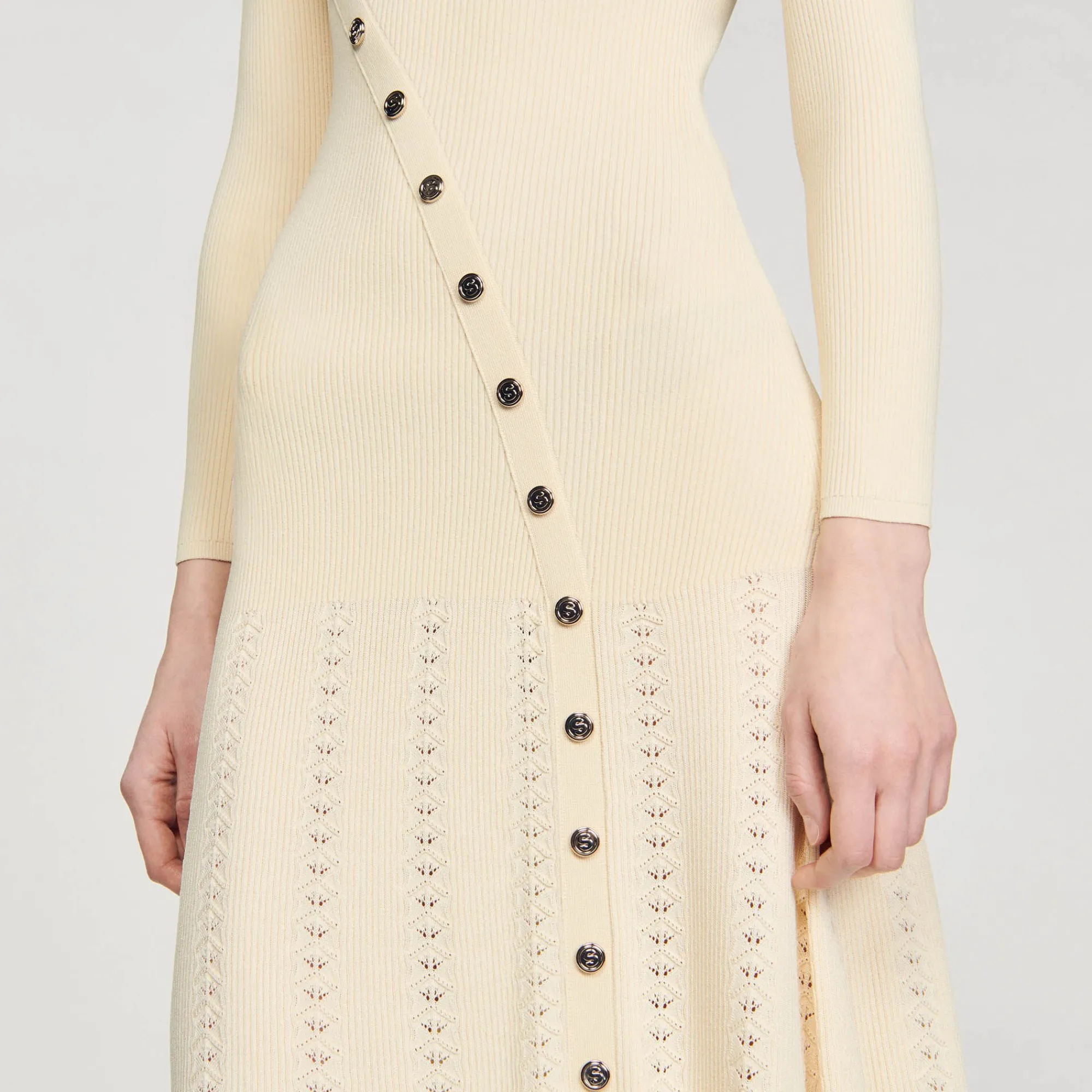 Robes*SANDRO Robe Midi En Maille Beige