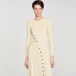 Robes*SANDRO Robe Midi En Maille Beige