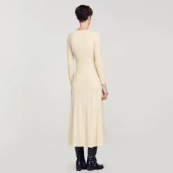 Robes*SANDRO Robe Midi En Maille Beige