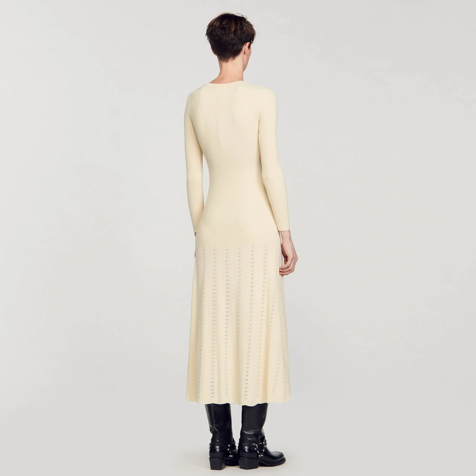 Robes*SANDRO Robe Midi En Maille Beige